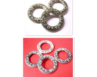 4pc antique finish  25mm patterned metal ring/connector-bronze finish-pls pick a color