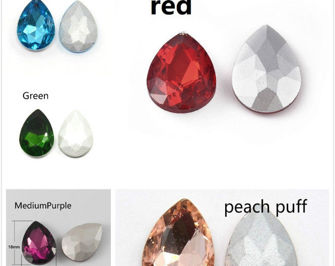 6pc teardrop shape 18x13mm Glass Pointed Back Rhinestone-pls pick a color