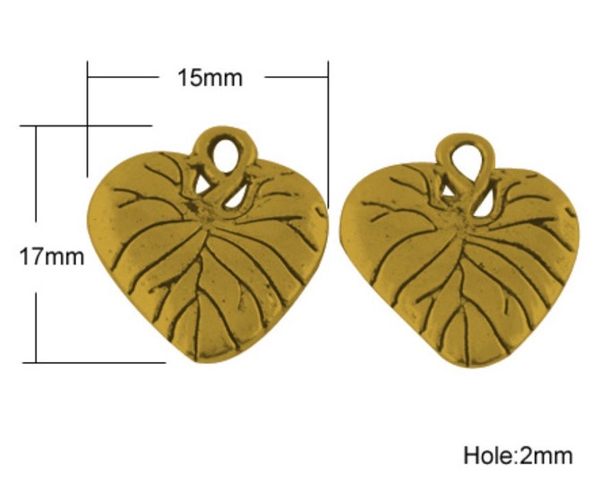 12pc antique gold finish  17x15mm metal leaf charms-bak29