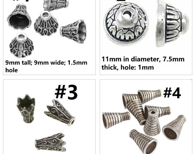 10pc antique silver finish metal  bead caps-Pls pick a style