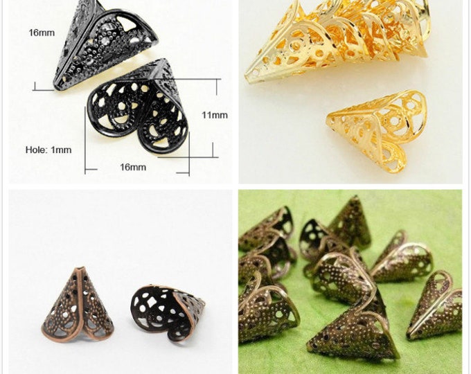 20pc  cone shape filigree metal bead caps-pls pick a color