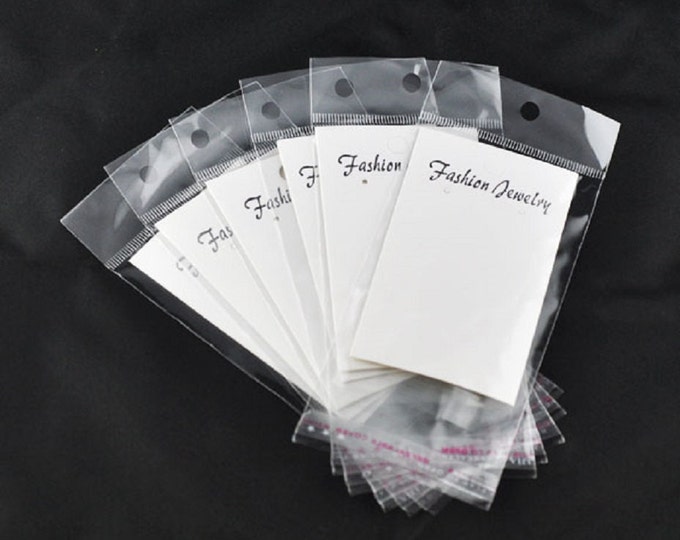 100 White Earring Display Cards W/Self Adhesive Bags-7579B