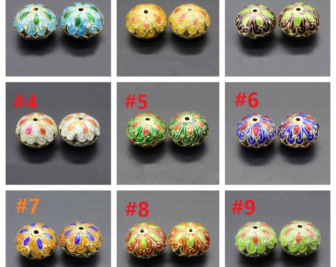 2pc 18x13mm flat round handmade Cloisonne Beads -pls pick a color