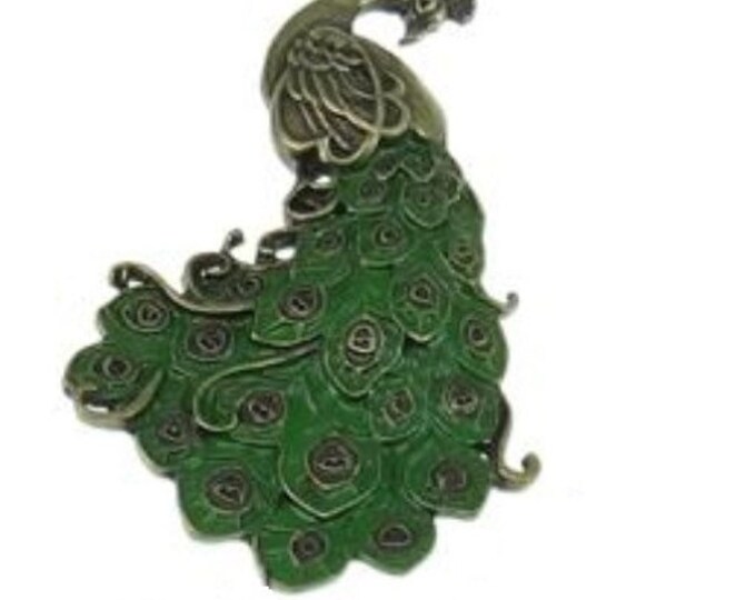 1pc antique bronze finish metal peacock pendant with enamel-5062