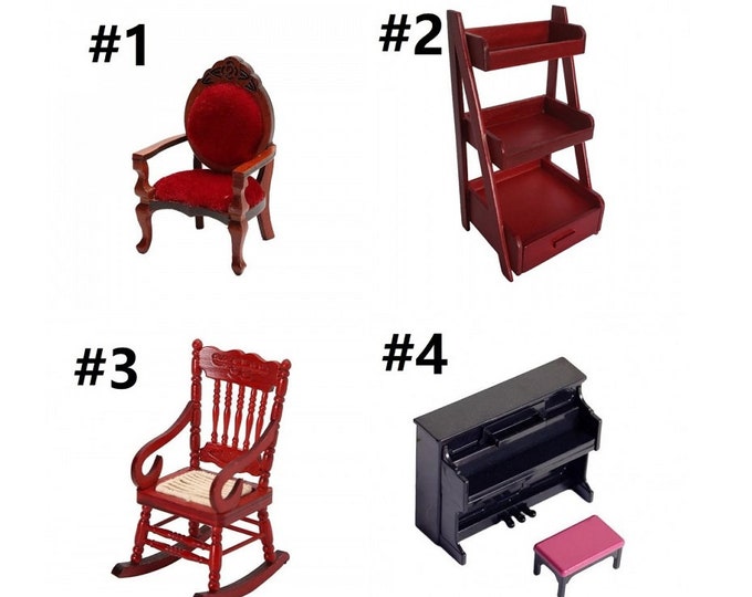 1pc Miniature  for Dollhouse Accessories Pretending Prop Decorations, Mini chair; Mini Piano; Mini cart-pls pick a style