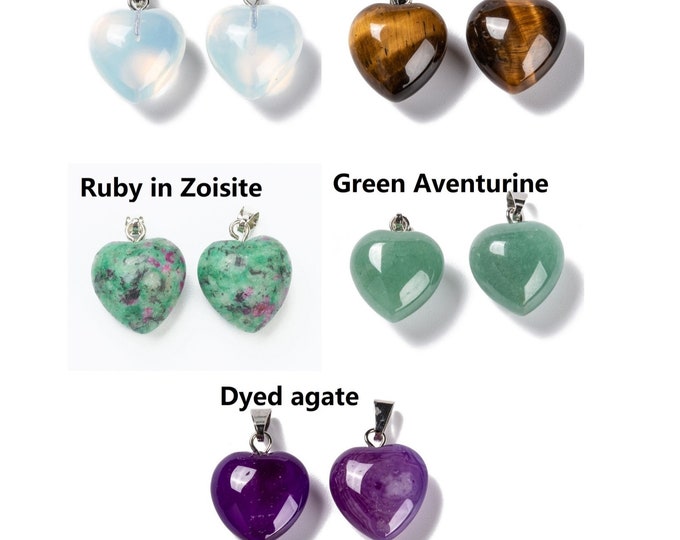 2pc 15mm Heart Shape Gemstone Pendant-pls pick a stone