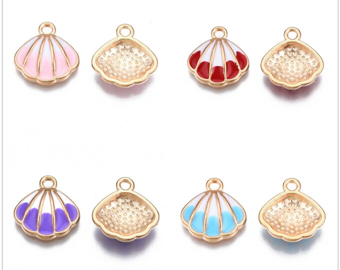 6pcs 17x16mm shell charms metal with enamel-pls pick a color
