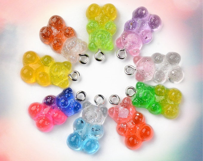 10pc 21x11mm mix color double tone resin made bear pendants-FH106