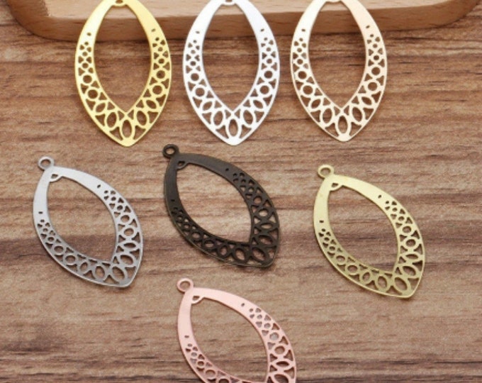 6pc 37x20mm brass made leaf shape filigree pendants FK42-Please pick a color