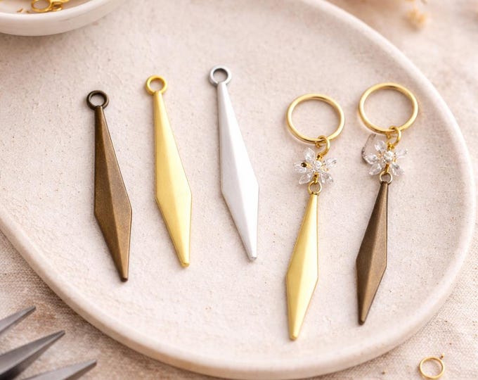 30pcs Brass Rhombus Charms 20x3mm – Minimal Pendant Drops for Jewelry Making