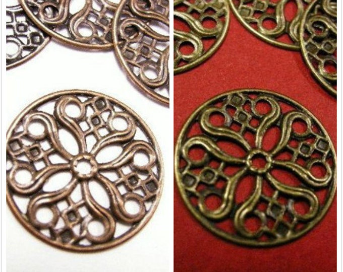 20pc 20mm antique round filigree wrap-pls pick your color