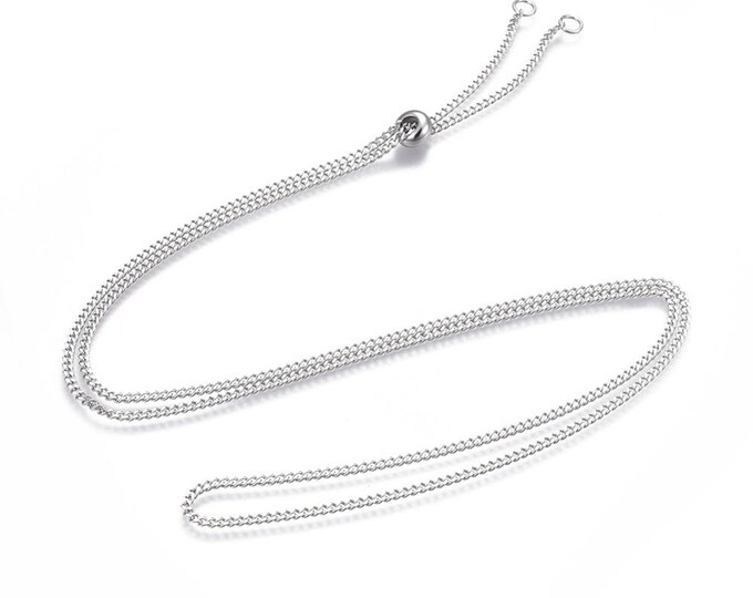 4pcs 29.9 inches Adjustable 304 Stainless Steel Slider Necklaces (curb link)
