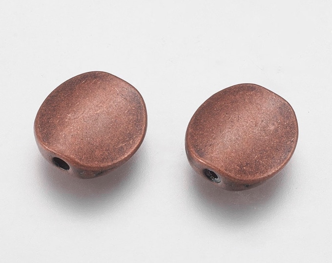 12pc 10.5x10mm antique copper finish metal flat round beads-4m20