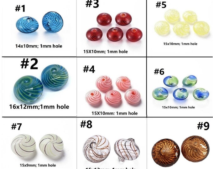 4pc flat round blown glass beads -pls pick a pattern