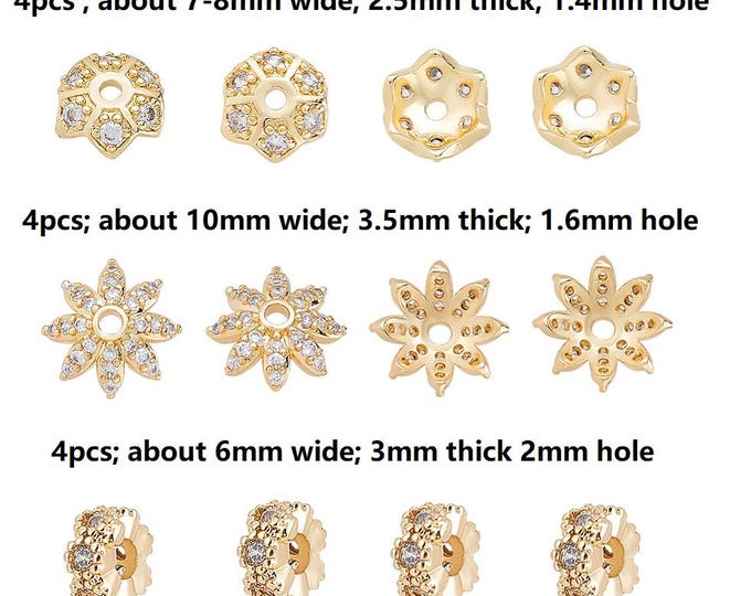 12pc lot Brass made Cubic Zirconia Spacer Beads and Bead Caps-pls pick a color
