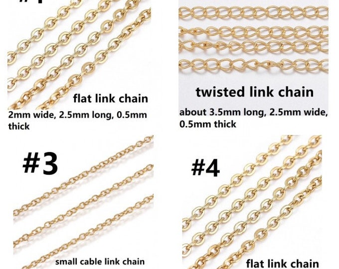 2 Yard Stainless Steel Chain, Gold Chain, Bulk Jewelry Chain -pls pick a pattern