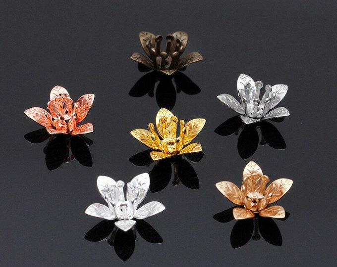 10pc 12mm 3D Flower brass made filigree bead caps-pls select your own color