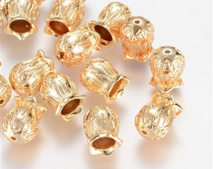 4pc 13x10mm real gold plated brass bead caps-tfb1