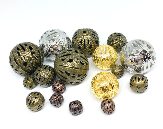 100pc mix sizes and colors filigree round beads-OFF210