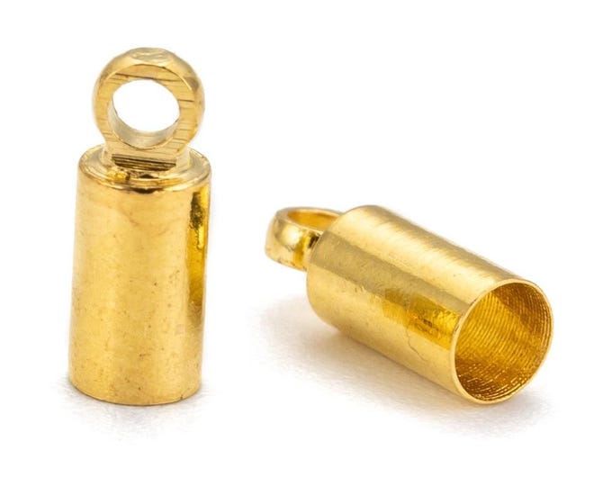 50pc gold finish brass made cord ends 9x3.5mm, 2.8mm inner diameter