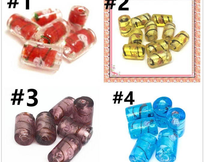 6pc 16x10mm tube style lampwork glass beads-pls pick a color