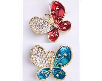 4pc 19X17mm metal with enamel rhinestone butterfly pendants--pls pick a color