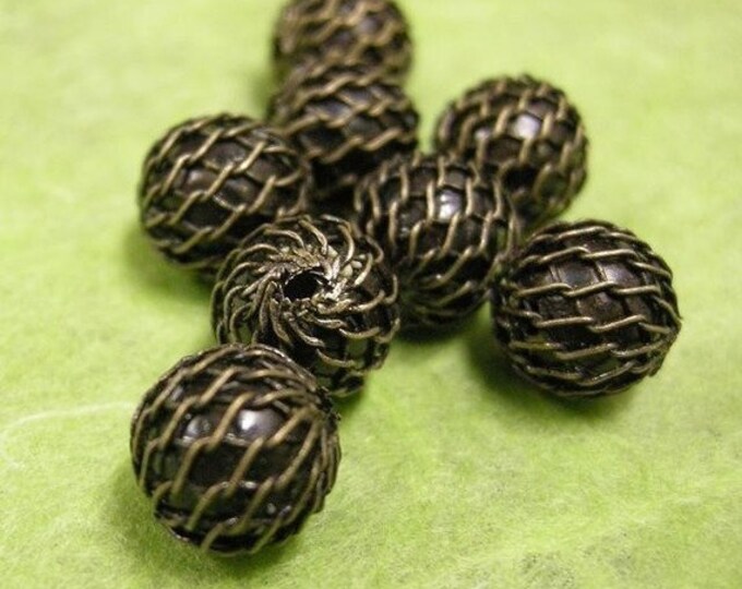 8pc  13mm Brass Beads(wire wrapped) antique bronze finish-5879