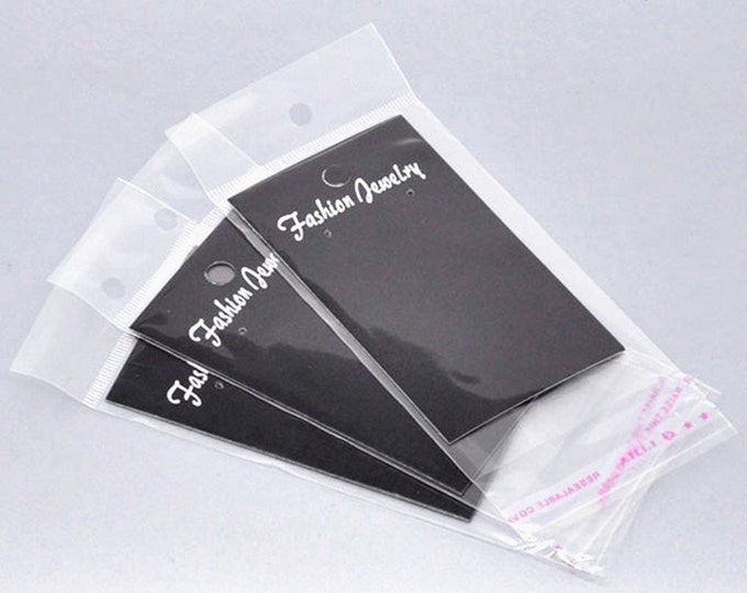 100 Black Earring Display Cards W/Self Adhesive Bags-8380J