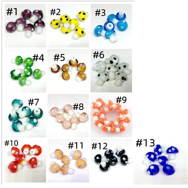 6pc 12x10mm small lampwork mushroom glass beads-pls pick your color