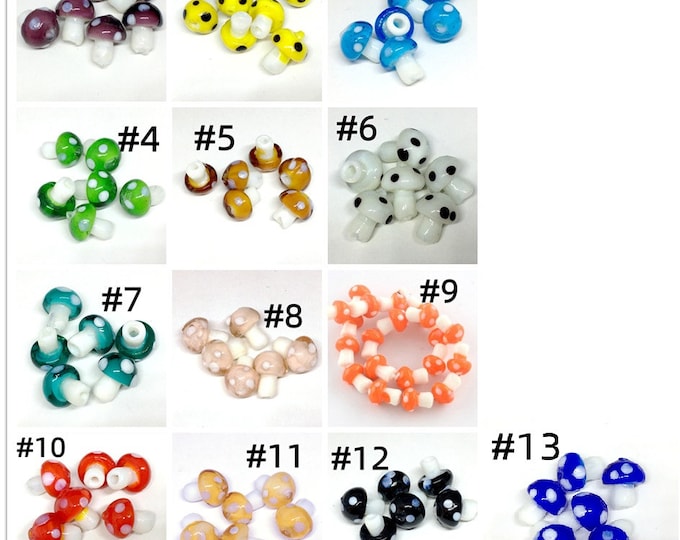 6pc 12x10mm small lampwork mushroom glass beads-pls pick your color