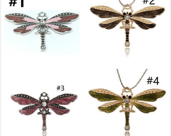 1pc 73x42mm zinc alloy enamel with rhinestone dragonfly pendant-pls choose your own color