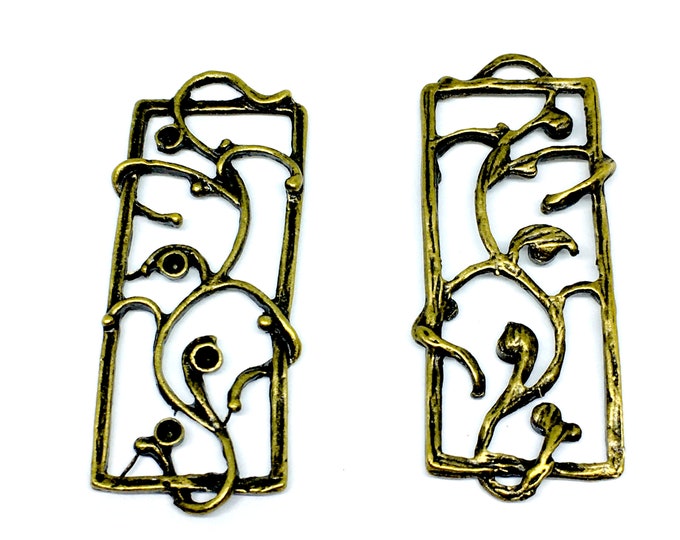 4pc 39x15mm antique bronze finish Rectangle tree pattern Pendant-4875