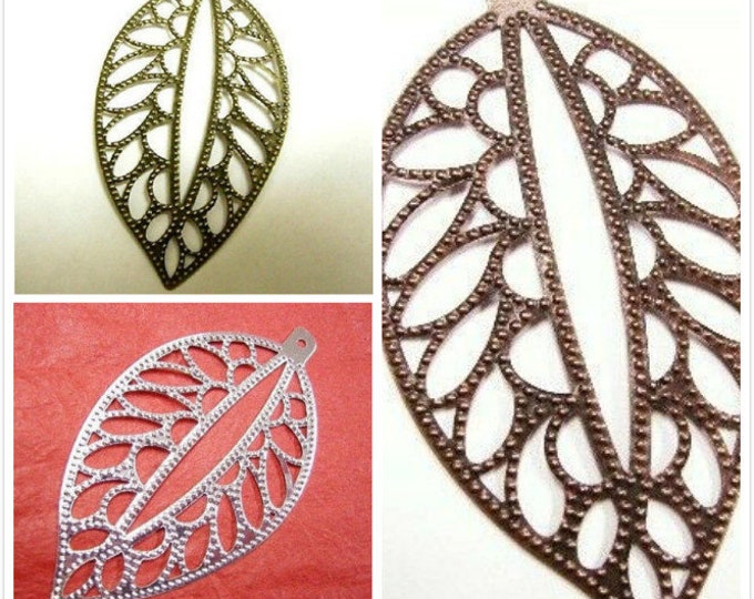 6pc 70x39mm  metal filigree leaf iron pendant-pls pick a color