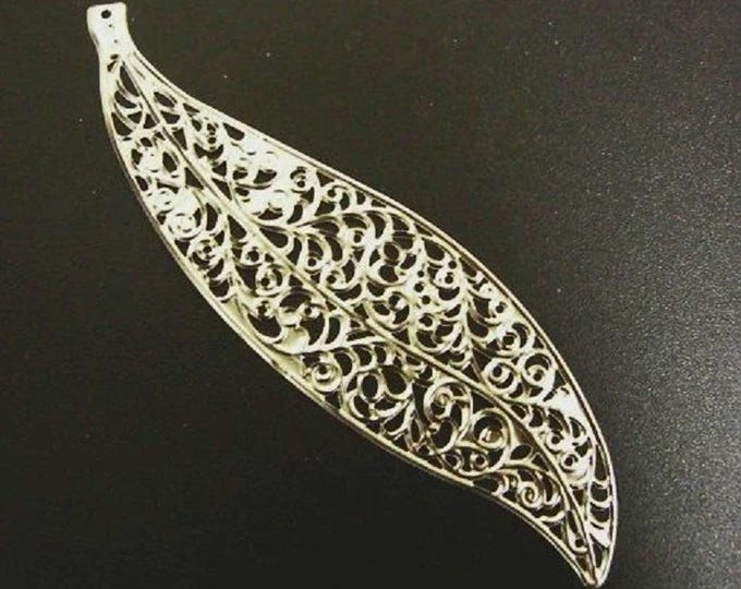 2pc platinum look large filigree leaf pendant-6640