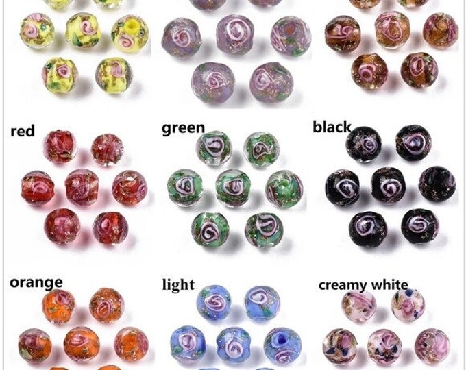 8pc 8mm handmade round gold sand lampwork glass beads F044-Pls pick a color