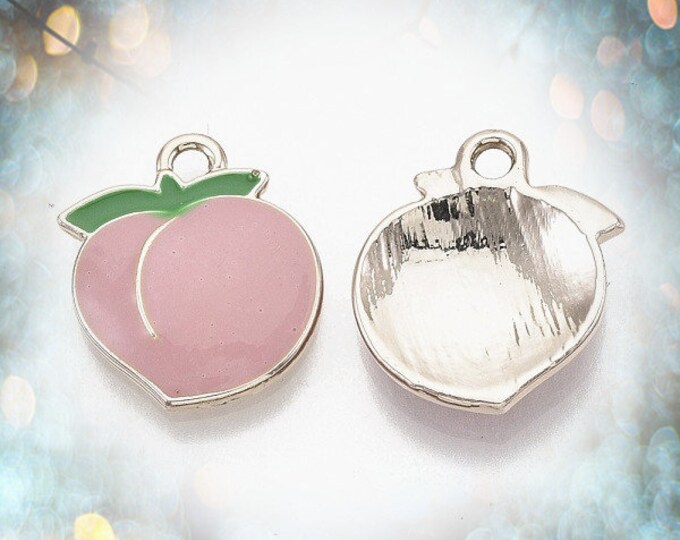 5pc 17.5x15mm metal enamel peach pendants-TAB1D