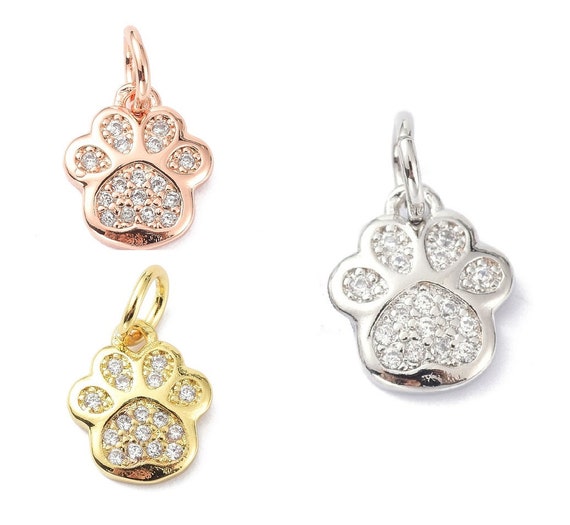 4pc Brass Micro Pave Cubic Zirconia Charms animal paw -Pls pick a color