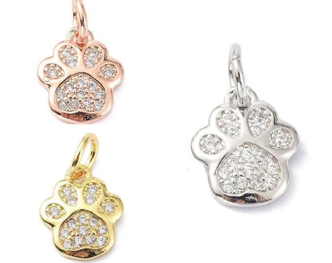 4pc Brass Micro Pave Cubic Zirconia Charms animal paw -Pls pick a color