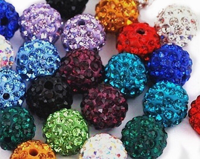 12pc mix color 10mm Rhinestone Crystal Clay Pave Disco Beads- AAA QUALITY-7705