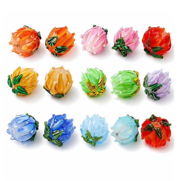 2pc handmade lampwork glass tulip flower beads-pls pick a color
