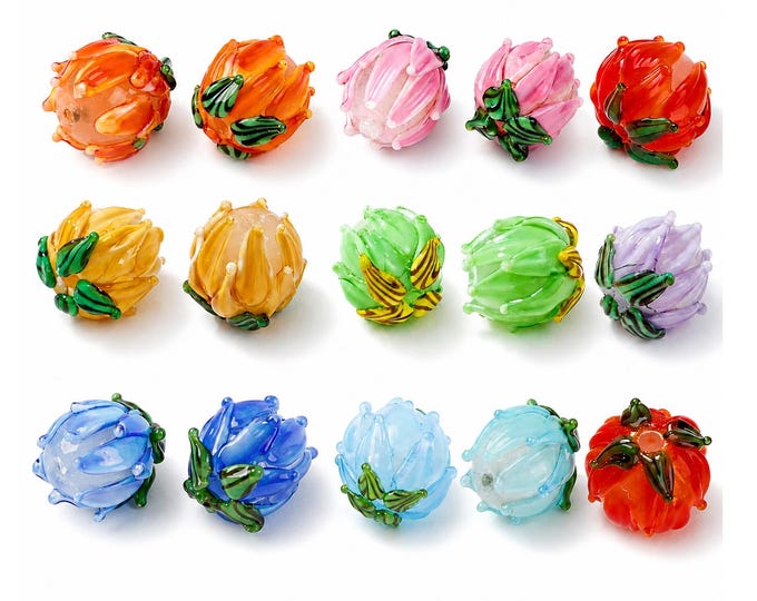 2pc handmade lampwork glass tulip flower beads-pls pick a color