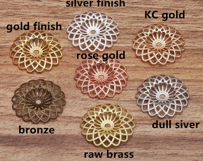 10pc 23MM Flower Metal Brass Filigree Findings- pls pick a color