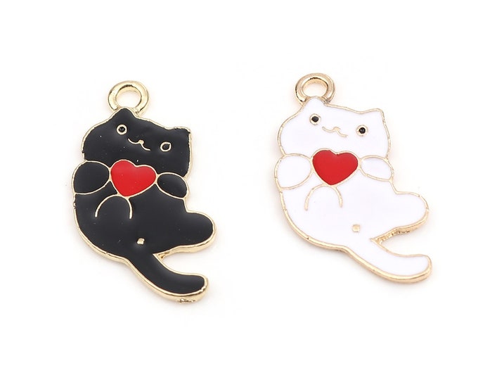 4pc 30x15mm zinc alloy  with enamel cat with red heart charm/pendant-pls pick a color