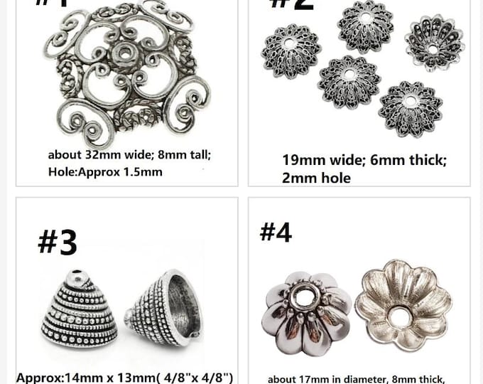 6pc antique silver finish metal  bead caps-pls pick a style