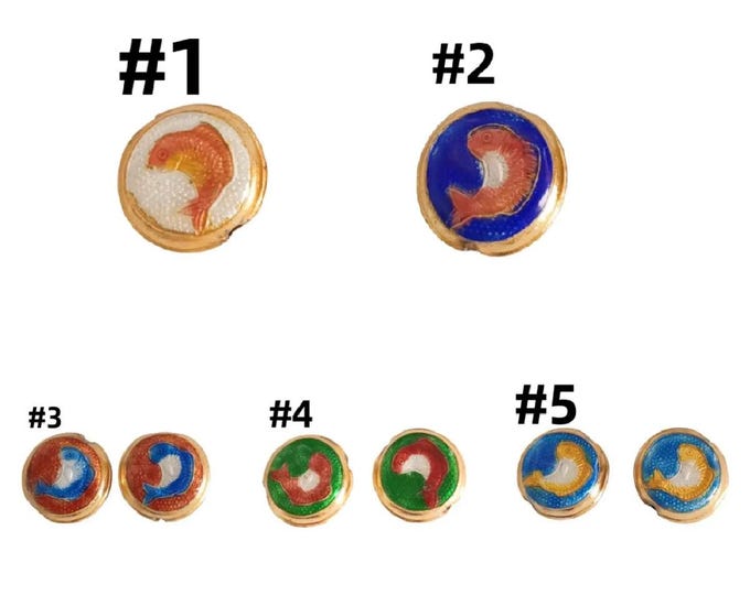 2pc 19mm flat round cloisonné beads with fish design- pls pick a color