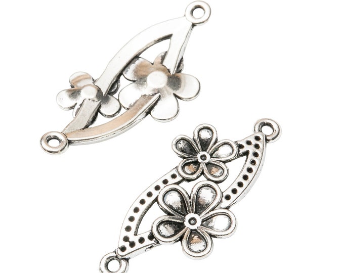 10pc 37.5x17.5mm silver tone  metal flower connectors-RM123