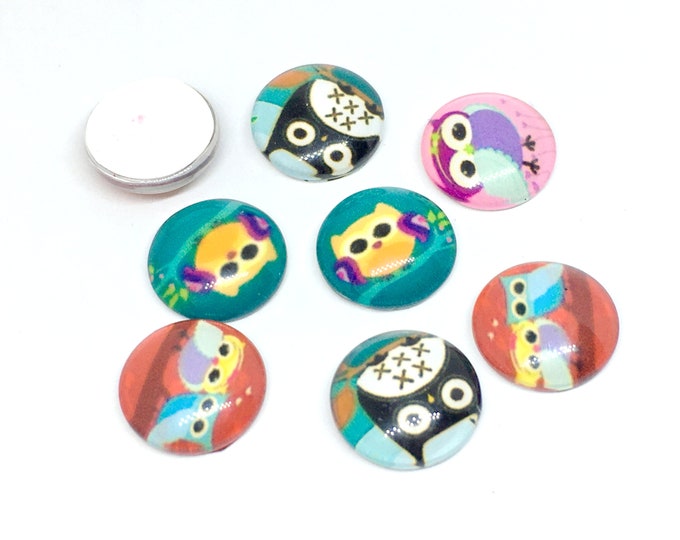 8pc 12mm mix owl pattern glass cabochons-7538q