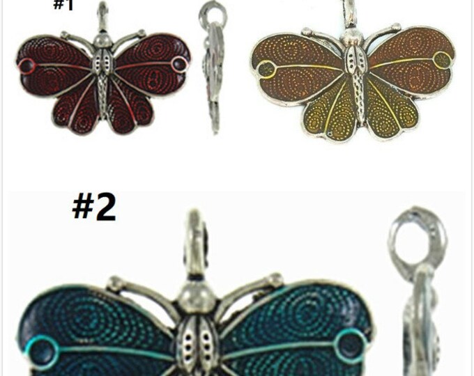 1pc antique silver with Enamel Butterfly Pendant-pls pick a color