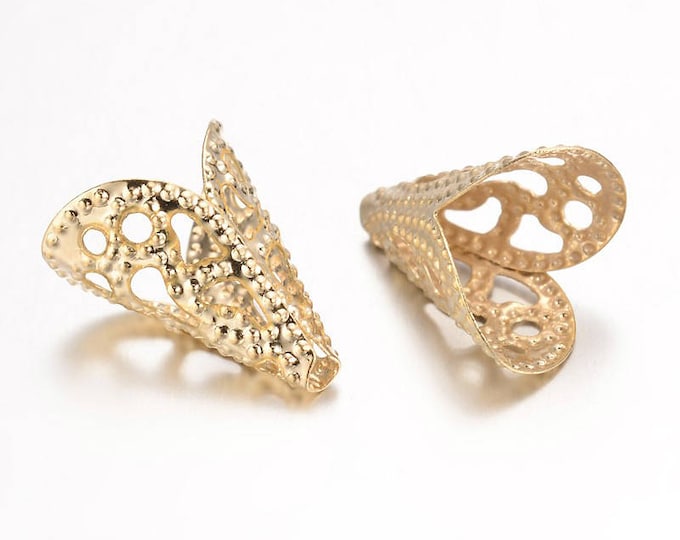 20pc gold finish cone shape filigree metal bead caps-8983e