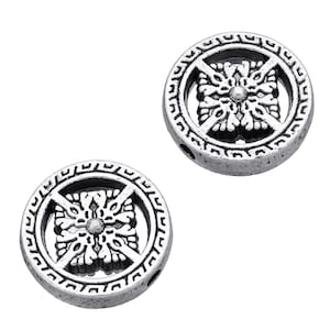4pc 20mm antique silver finish metal flat round fancy beads-LL1524